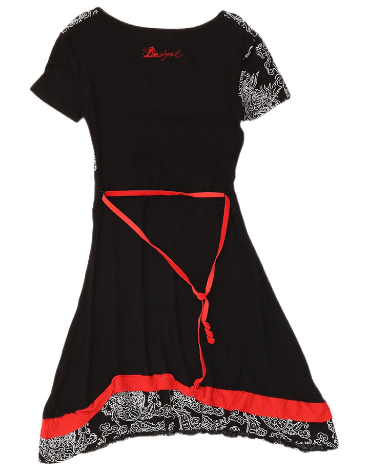 Desigual Womens Abstract Pattern A-Linie Kleid UK 6 XS Schwarz