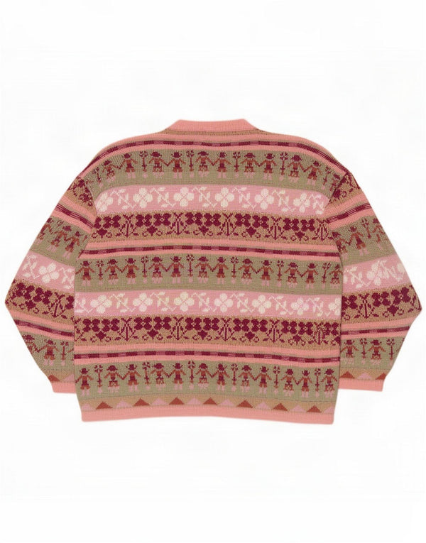 Vintage Damen Strickjacke UK 18 XL Pink Fair Isle Acryl