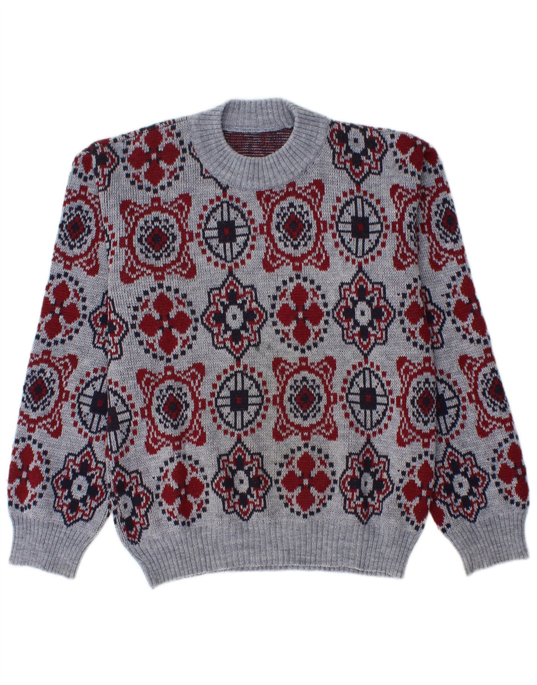 VINTAGE Herren Pullover mit Rundhalsausschnitt Mittelblau Fair Isle
