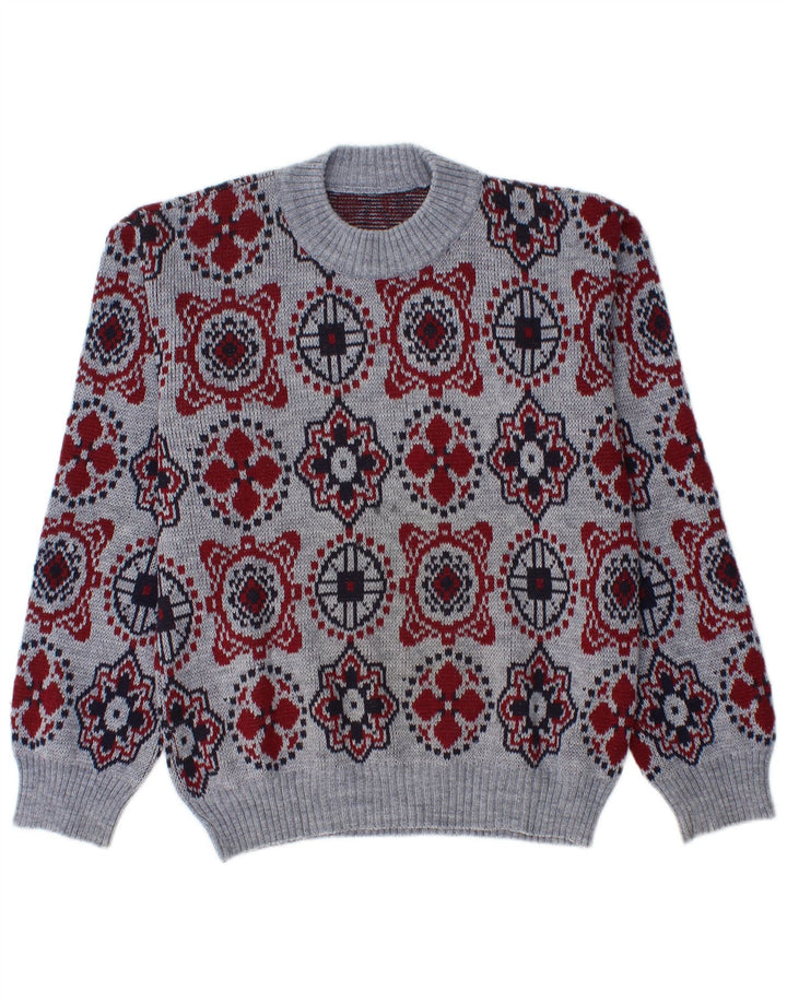 VINTAGE Herren Pullover mit Rundhalsausschnitt Mittelblau Fair Isle