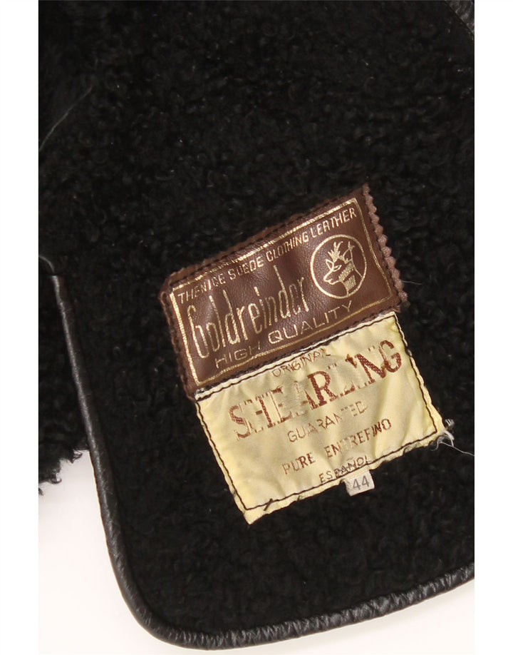 Vintage Damen Shearling Mantel IT 44 Medium Schwarz Patchwork Shearling