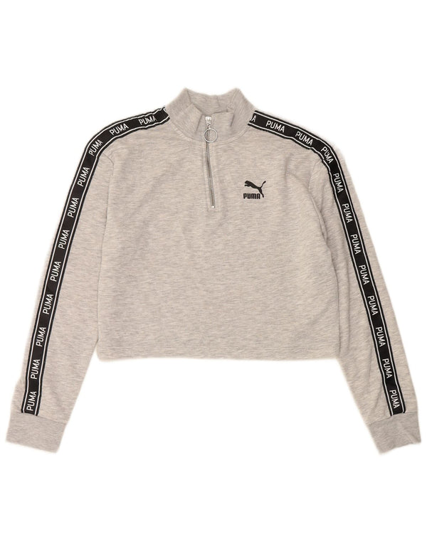 PUMA Damen Crop Crop Sweatshirt Pullover UK 12 Mittelgrau Farbblock
