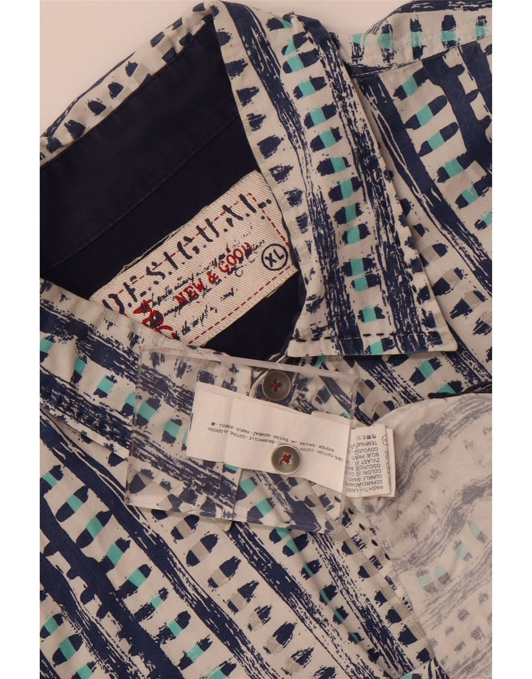 Desigual Herren Kurzarmhemd XL Blaue geometrische Baumwolle