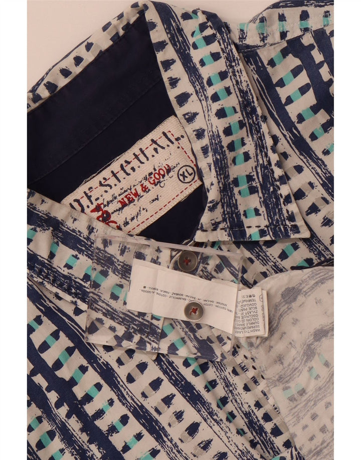 Desigual Herren Kurzarmhemd XL Blaue geometrische Baumwolle