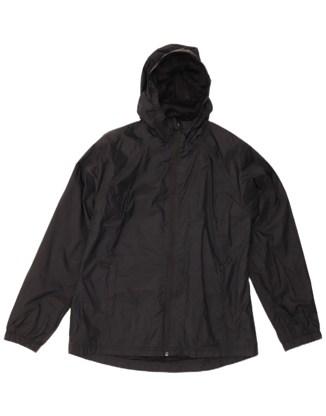L.L.BEAN Übergroße Damen-Regenjacke mit Kapuze, UK 10, Größe S, schwarzes Nylon