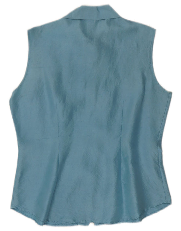 Project Ärmellose Hemdbluse für Damen, UK 10, Größe S, blaue Seide