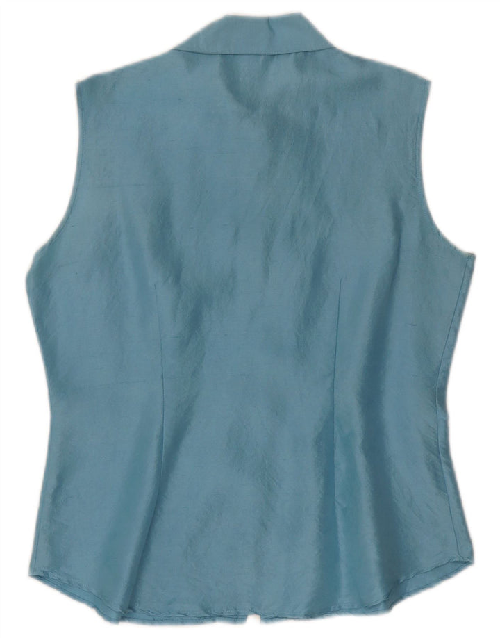 Project Ärmellose Hemdbluse für Damen, UK 10, Größe S, blaue Seide