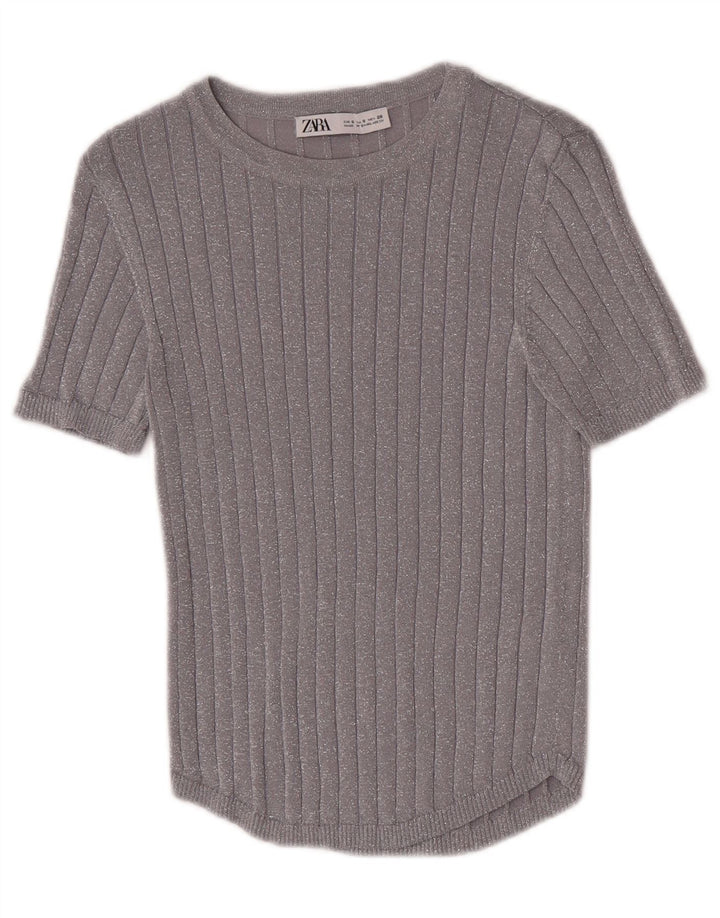 Zara Damen-Blusenoberteil, UK-Größe 8, klein, silberfarben meliert