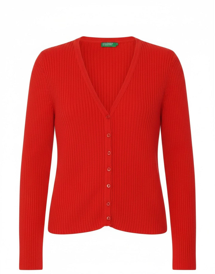 Benetton Damen-Cardigan-Pullover UK 12 Mittelrote Baumwolle