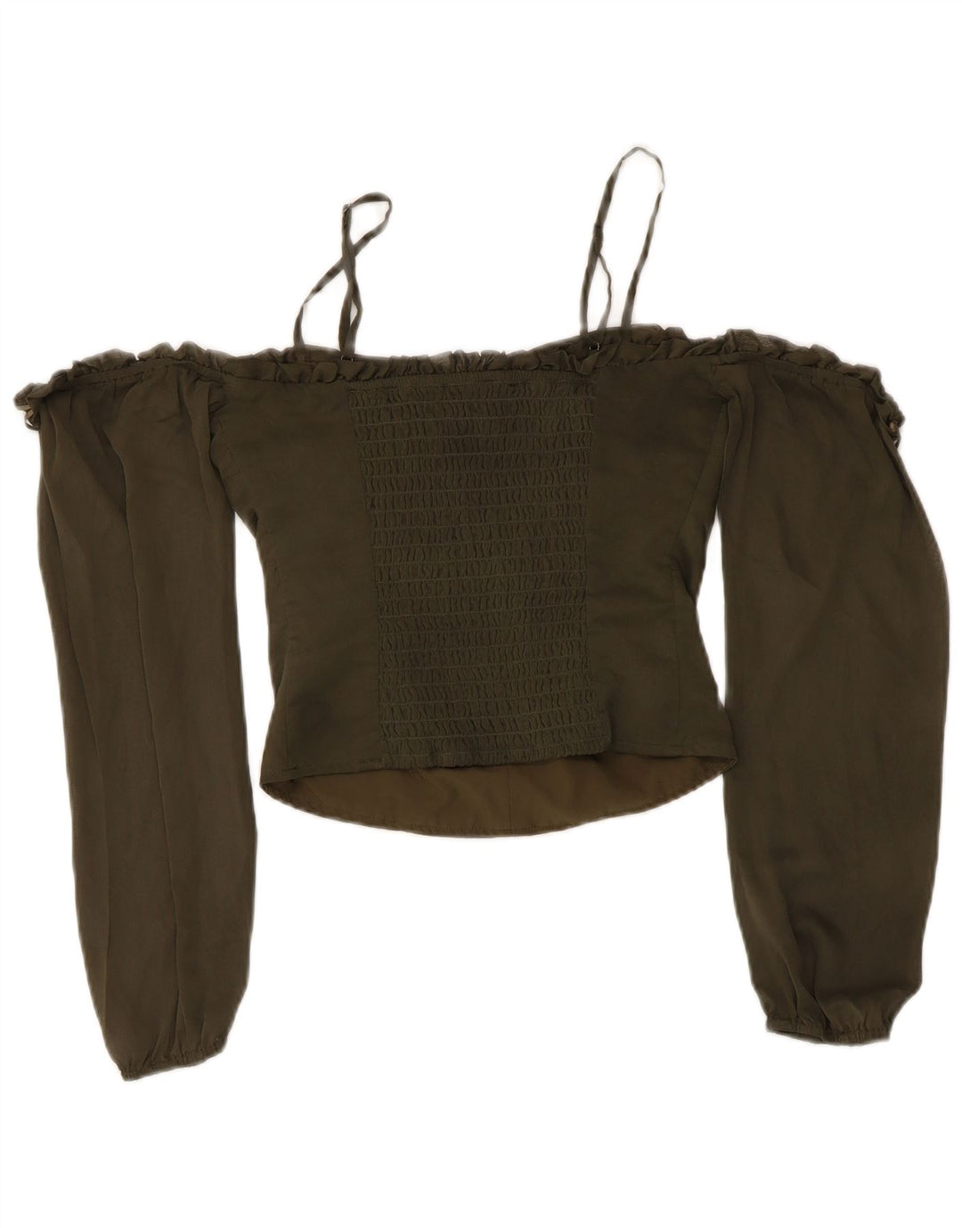 Guess Damen Crop Off Shoulder Top UK 6 XS Khaki Polyester