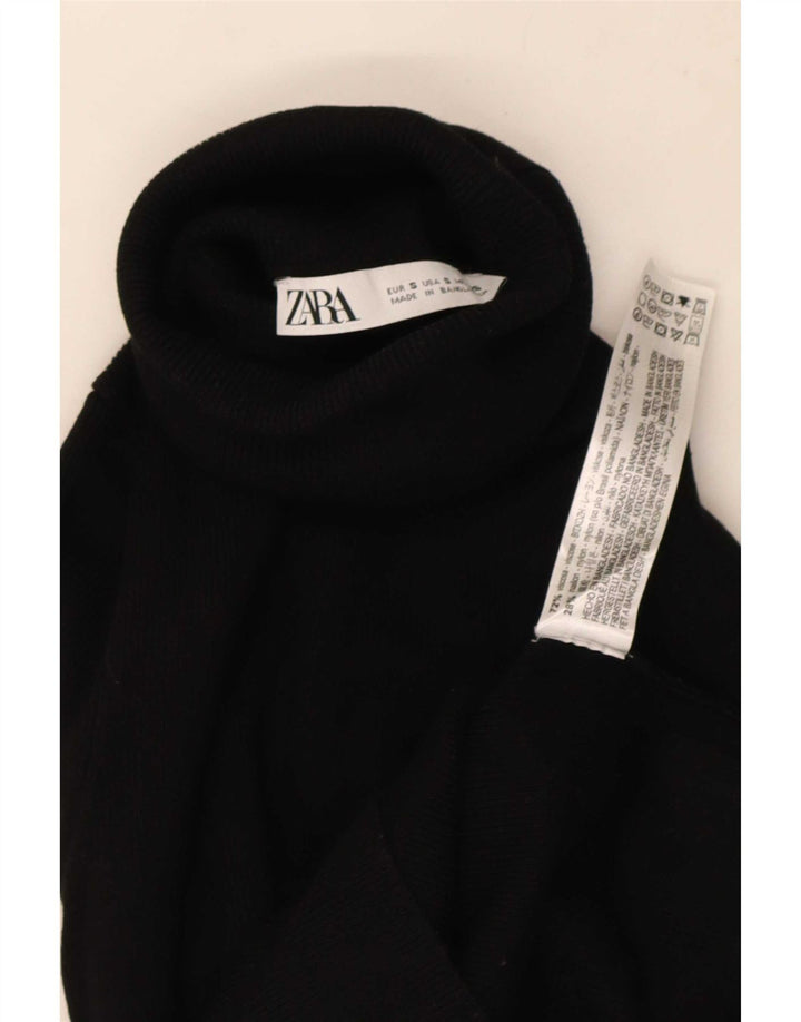 Zara Damen Crop Top Langarm UK 8 Small Schwarze Viskose