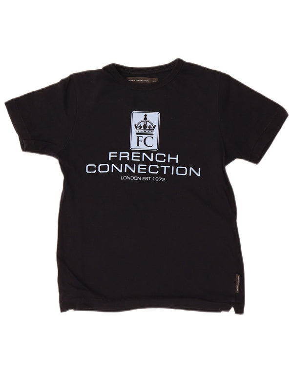 French Connection Jungen-T-Shirt mit Grafik, 7–8 Jahre, schwarze Baumwolle