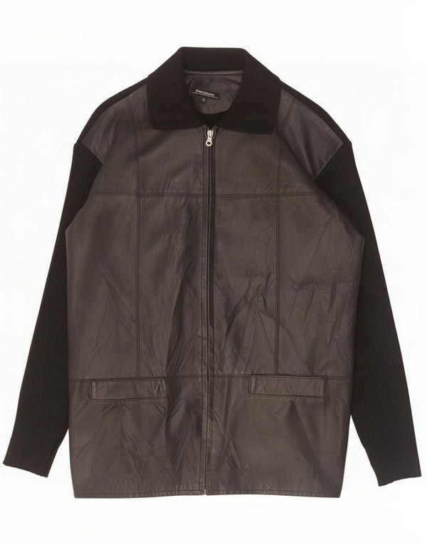 Vintage Mens Leather Jacket UK 42 XL Black Colourblock