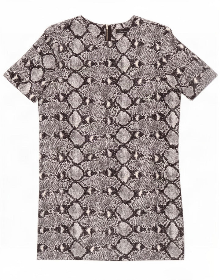 Zara Damen Etuikleid UK 10 Small Grau Animal Print