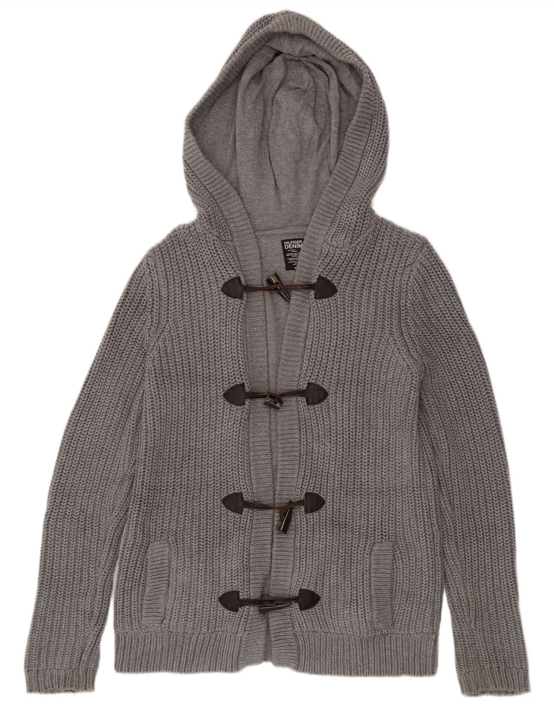 Tommy Hilfiger Herren-Strickjacke mit Kapuze, mittelgraue Baumwolle