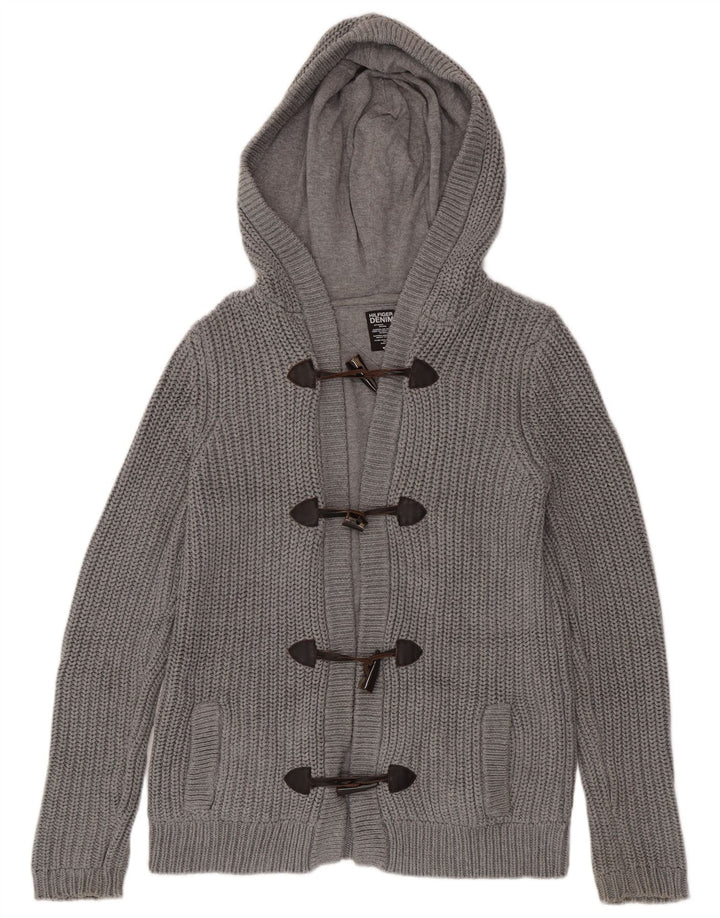 Tommy Hilfiger Herren-Strickjacke mit Kapuze, mittelgraue Baumwolle
