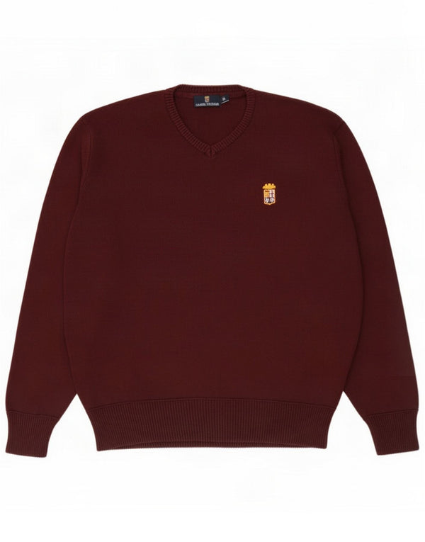 Marina Militare Herren V-Ausschnitt Pullover Pullover 2XL Burgund Baumwolle