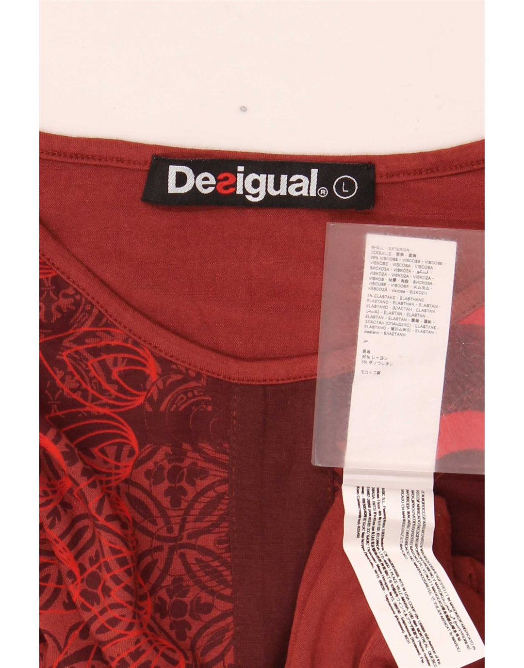 Desigual Damen-Blusenoberteil mit abstraktem Muster, UK 14, große rote Viskose