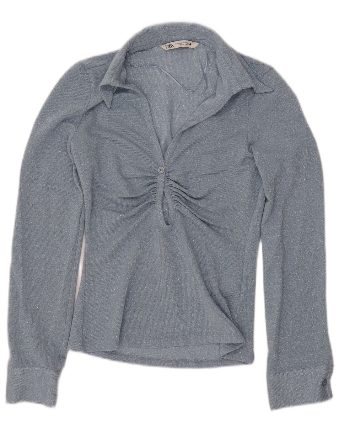 ZARA Damen Langarmblusenoberteil UK 6 XS Blaue Viskose