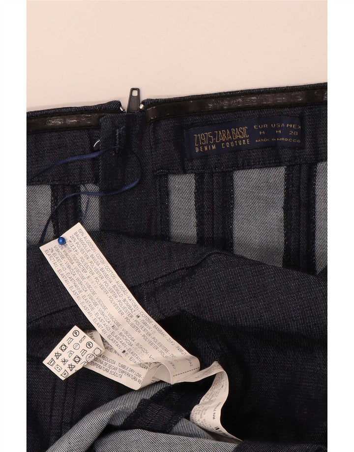 Zara Damen Trägerloses Kleid UK 12 Medium Marineblau Baumwolle