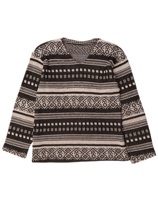 Vintage Damen V-Ausschnitt Pullover Pullover UK 18 XL Schwarz Geometrisch