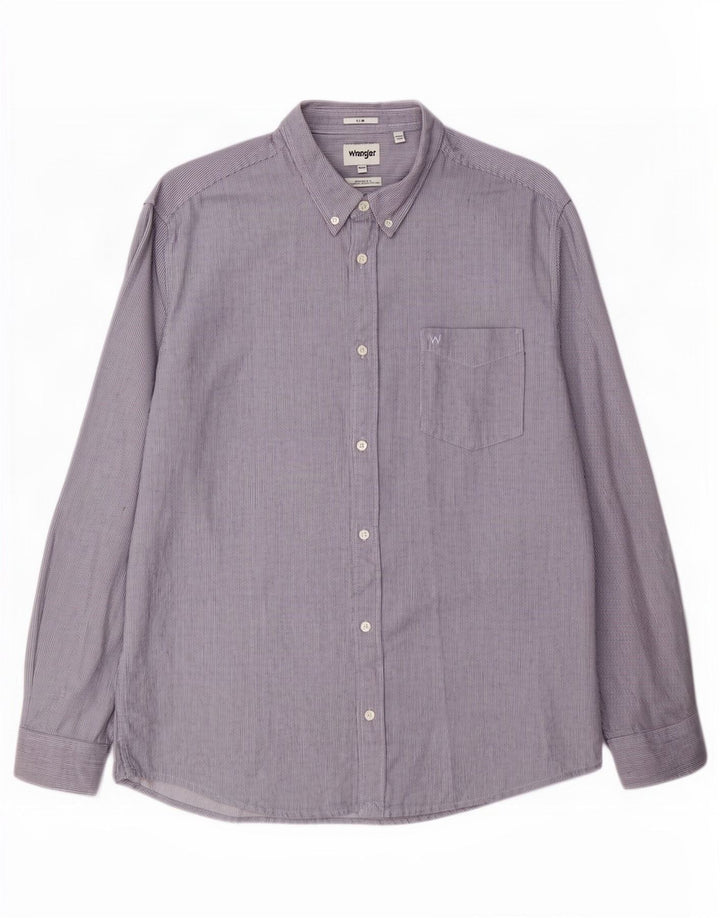 Wrangler Herren-Slim-Hemd 2XL aus blauer Nadelstreifen-Baumwolle