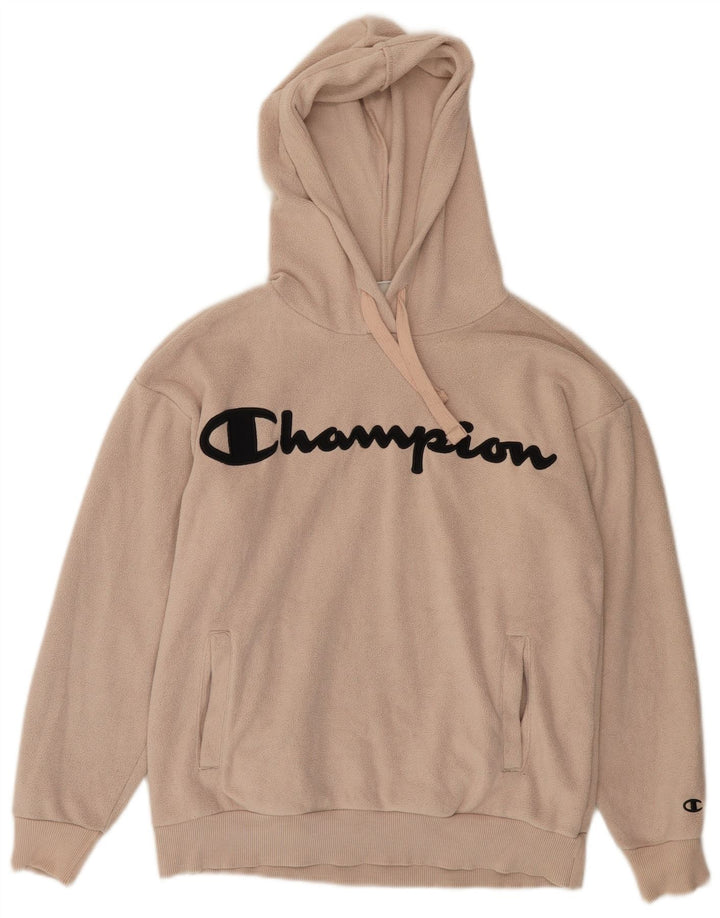 CHAMPION Herren-Fleecepullover mit grafischer Kapuze, Größe S, Beige, Polyester