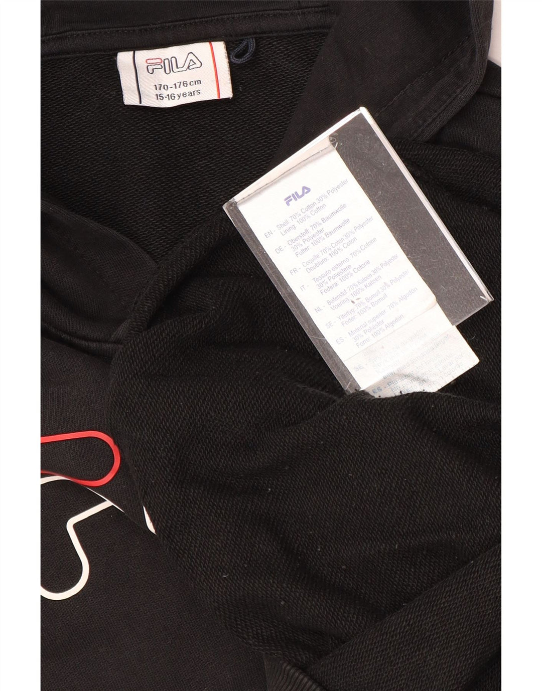 FILA Kapuzenpullover mit Grafik für Jungen, 15–16 Jahre, schwarze Baumwolle