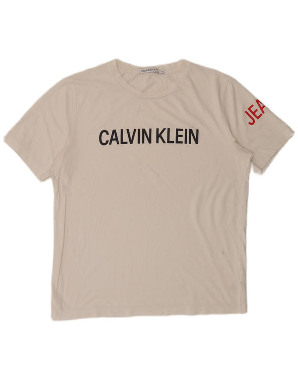 Calvin Klein Jeans Herren-T-Shirt mit Grafik, XL, weiße Baumwolle