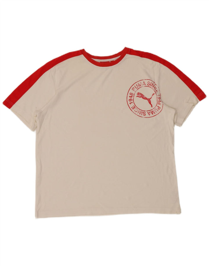 PUMA Herren Grafik T-Shirt Top XL Weiß Colourblock Baumwolle