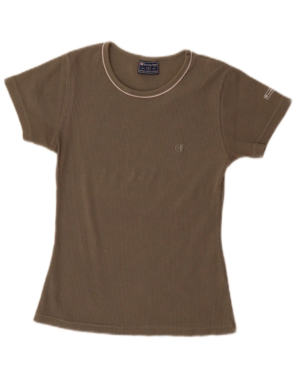 Champion Damen T-Shirt Top UK 12 Medium Khaki Baumwolle