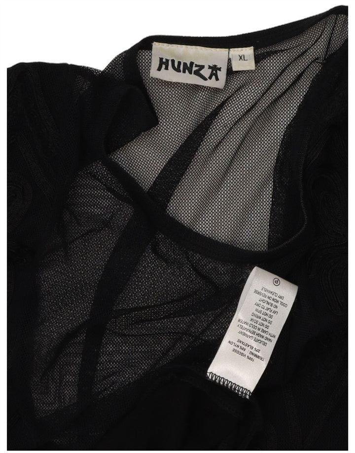 HUNZA Damen ärmelloses Maxikleid UK 18 XL Schwarz Paisley Viskose