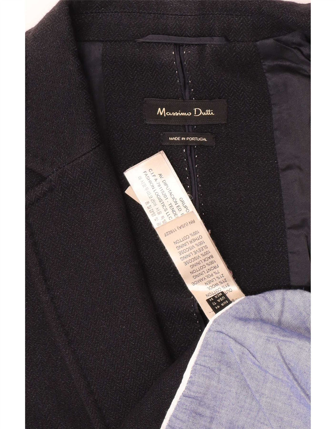 Massimo Dutti Damen-Blazer mit 1 Knopf, EU 44, XL, schwarze Baumwolle