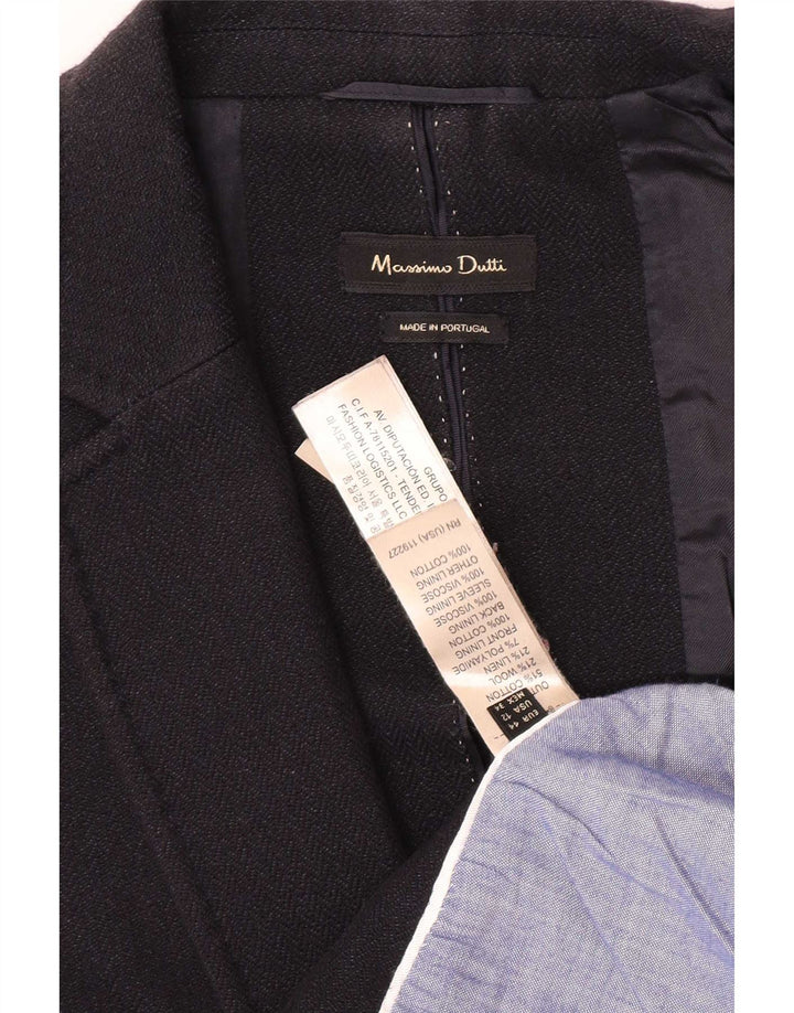 Massimo Dutti Damen-Blazer mit 1 Knopf, EU 44, XL, schwarze Baumwolle