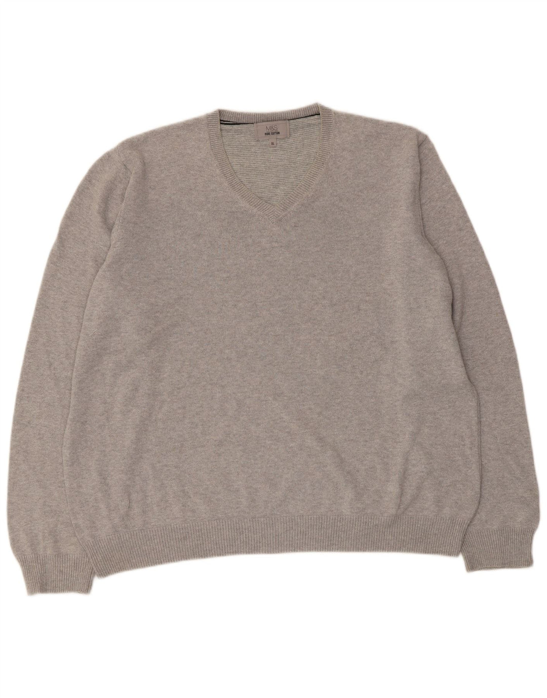Marks & Spencer Herren-Pullover mit V-Ausschnitt, XL, graue Baumwolle