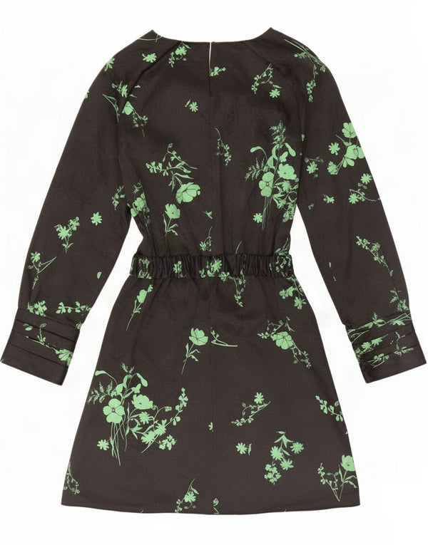 Langärmliges A-Linien-Kleid von Zara für Damen, UK 12, Mittelschwarz, Blumenmuster, Polyester