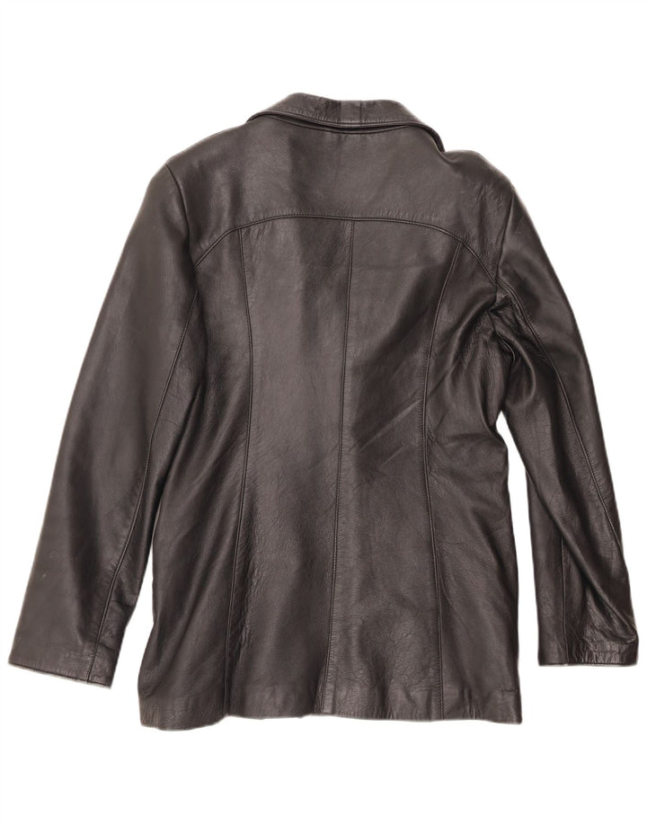 Davin Damen-Blazerjacke aus Leder mit 3 Knöpfen, IT 44, Mittelschwarz