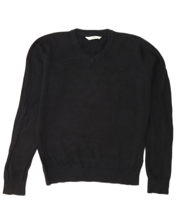 Marks & Spencer Slim V-Ausschnitt-Pullover für Jungen, 12–13 Jahre, schwarze Baumwolle
