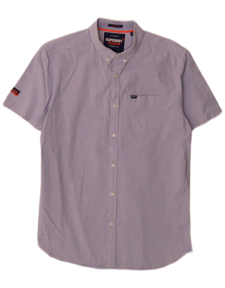 Superdry Herren Kurzarm-Hemd mit normaler Passform, Größe L, Blau