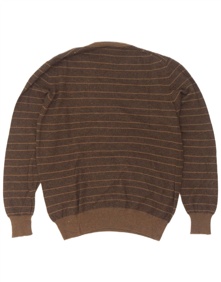 Fred Perry Herren-Pullover mit V-Ausschnitt, mittlerer Khaki-Streifen aus Wolle