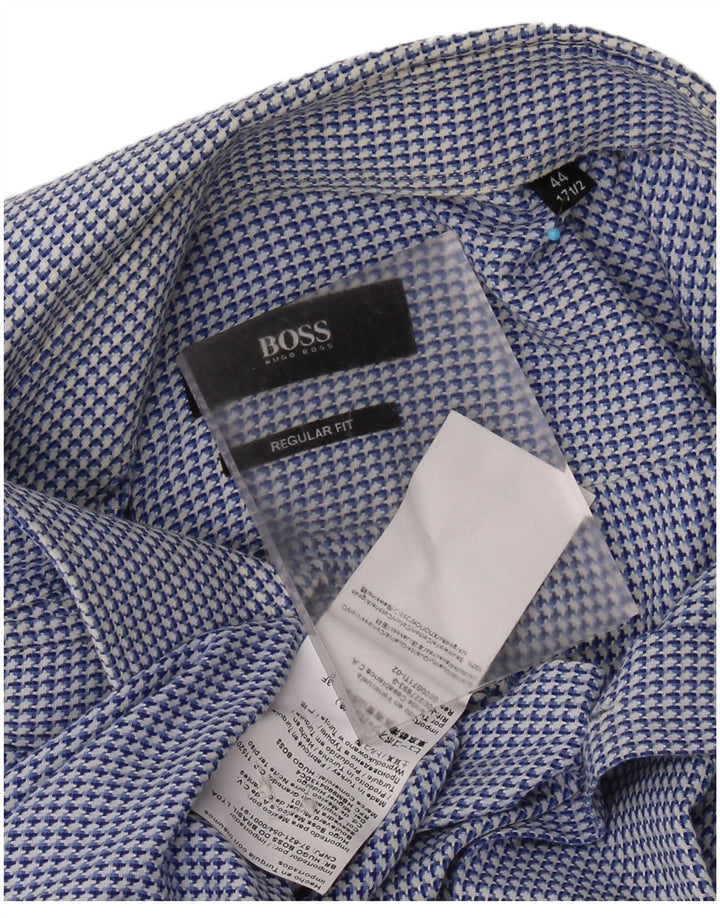 HUGO BOSS Herren-Hemd mit normaler Passform, Größe 44 17 1/2 XL, blaue Hahnentritt-Baumwolle