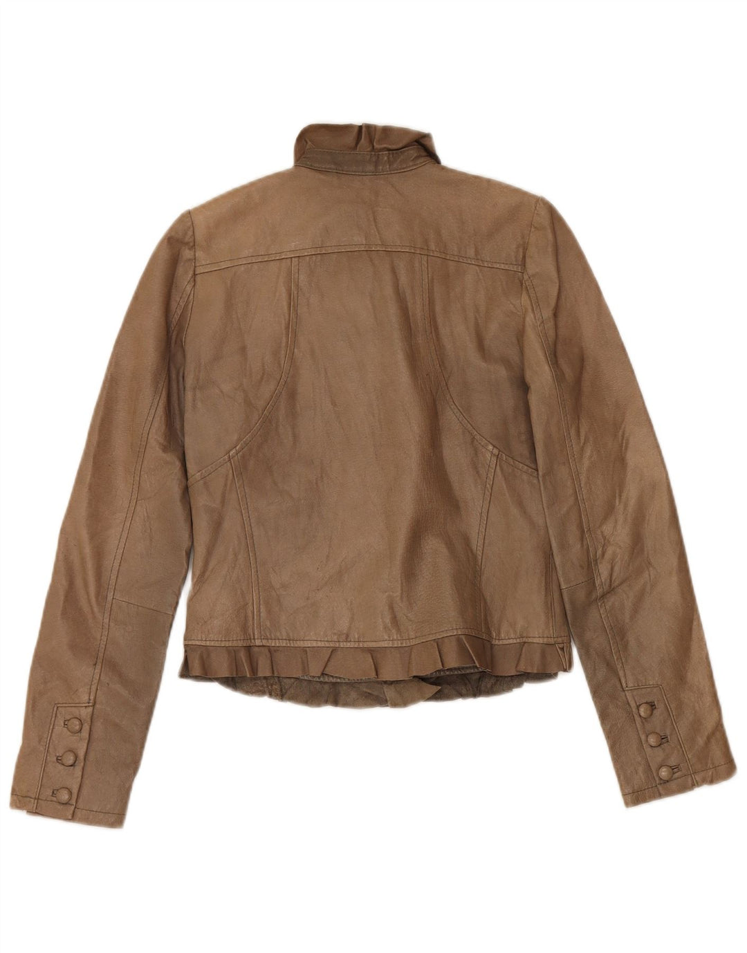 Vintage Damen Crop Lederjacke UK 10 Small Beige