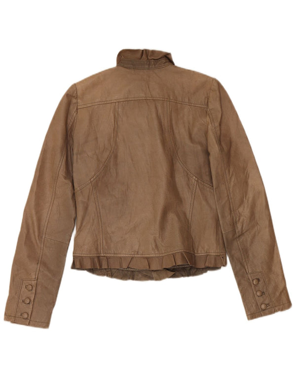 Vintage Damen Crop Lederjacke UK 10 Small Beige