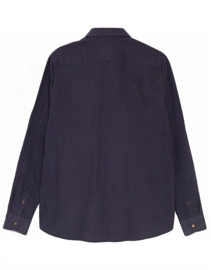 Ted Baker Herrenhemd, Größe 4, groß, marineblau gepunktete Baumwolle