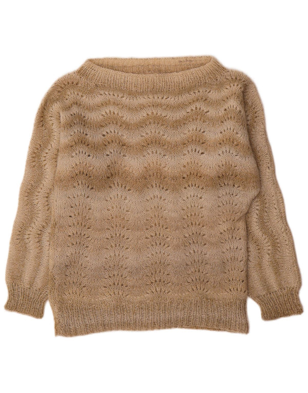 Vintage Damen Pullover mit U-Boot-Ausschnitt, UK 16, Groß, Beige