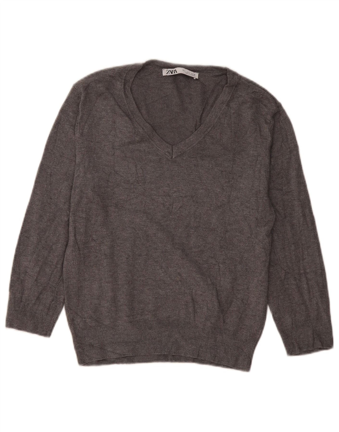 Zara Damen-Pullover mit V-Ausschnitt, Gr. 42, Größe L, Grau