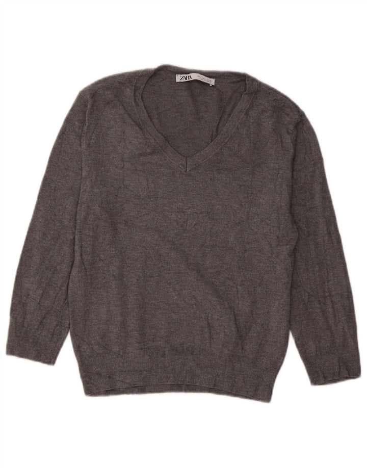 Zara Damen-Pullover mit V-Ausschnitt, Gr. 42, Größe L, Grau