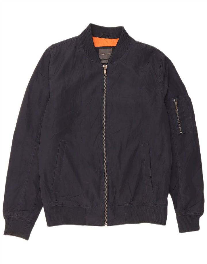 Zara Herren Bomberjacke UK 40 Large Marineblau Polyester