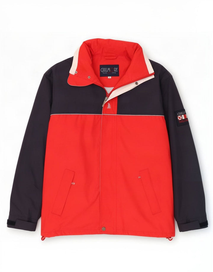 Vintage Herren-Regenjacke mit Kapuze, UK 36, kleines rotes Farbblock-Polyester