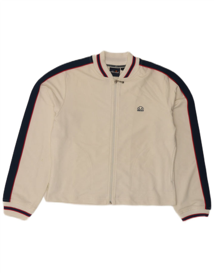 ELLESSE Womens Crop Trainingsanzug Top Jacke UK 12 Medium Off White Polyester